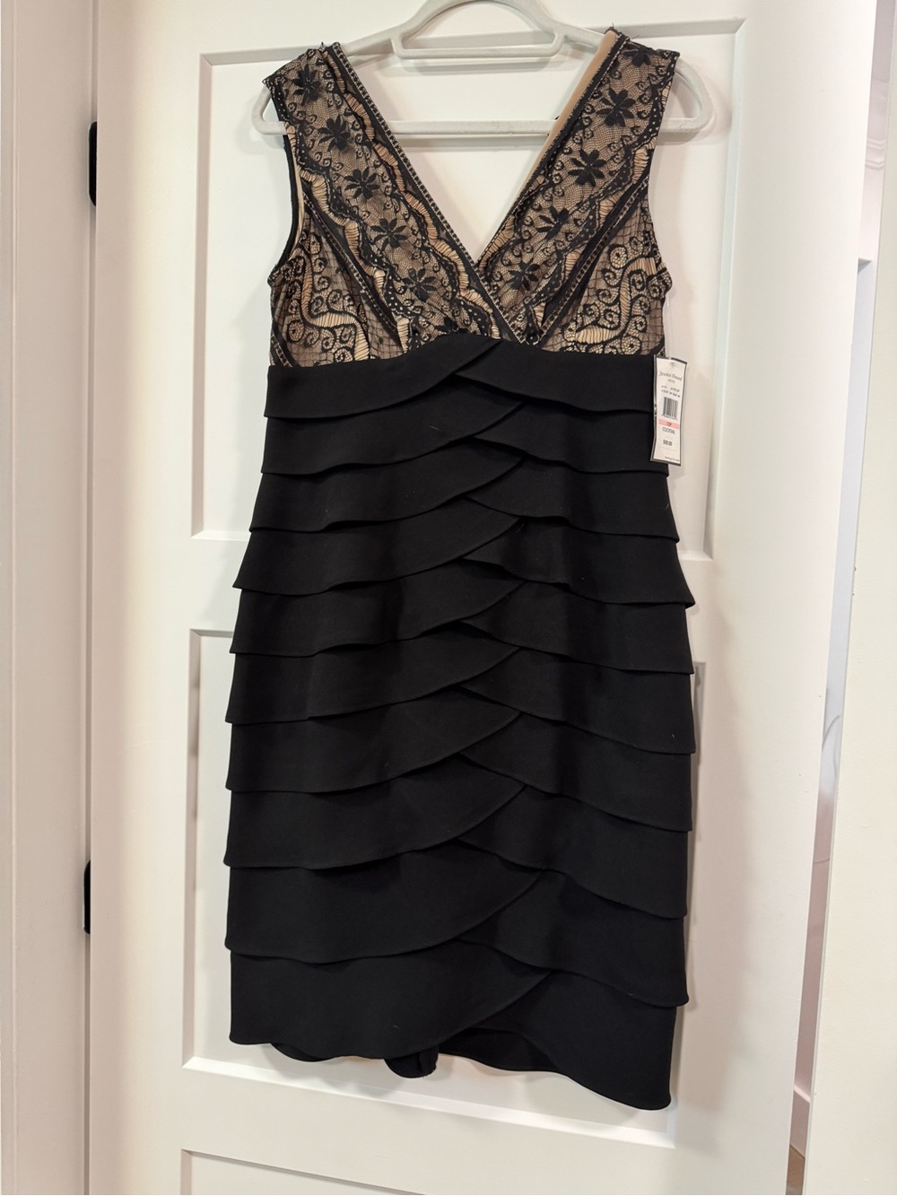 Jessica Howard Black Tiered Mini Dress with Nude Lace Bodice